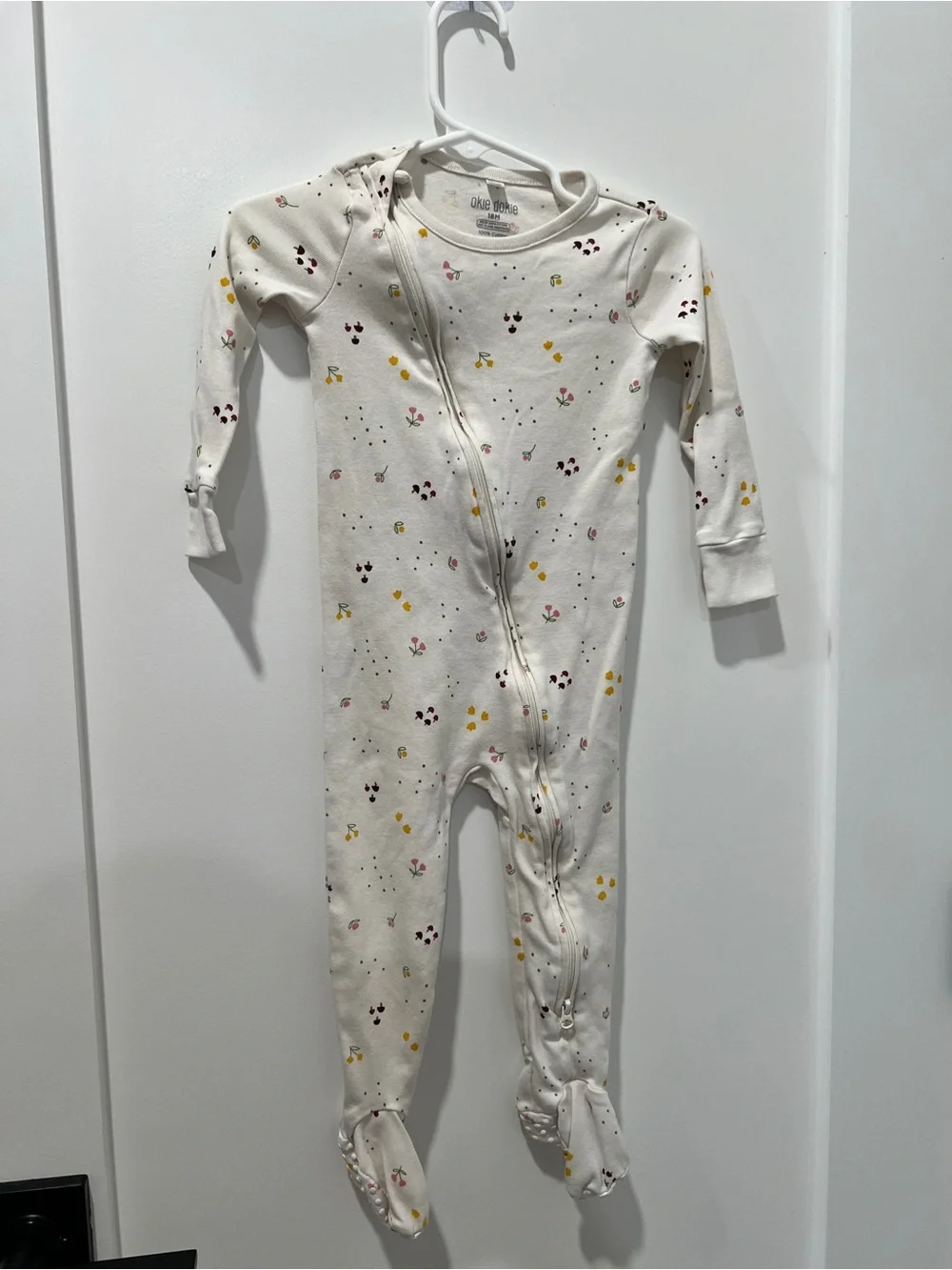Okie Dokie 18M Cotton Footed Zip Sleeper Pajamas | Floral & mushroom Printing